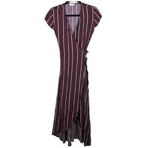 Aritzia Wilfred Free Jessa Wrap Dress Midi Striped Maroon Black XS